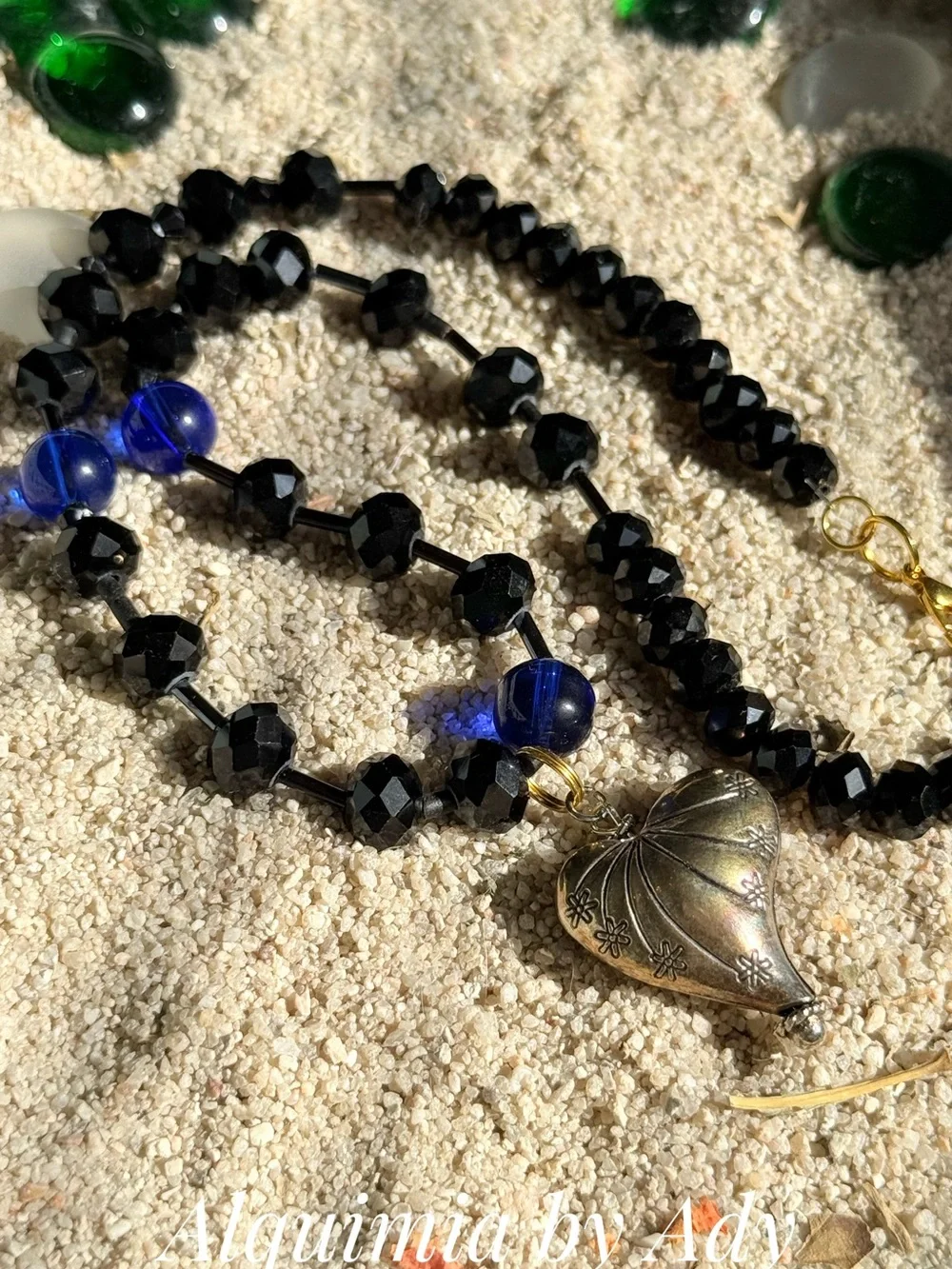 HIGH SUMMER + Black Faceted & Textured Beaded Necklace onyx